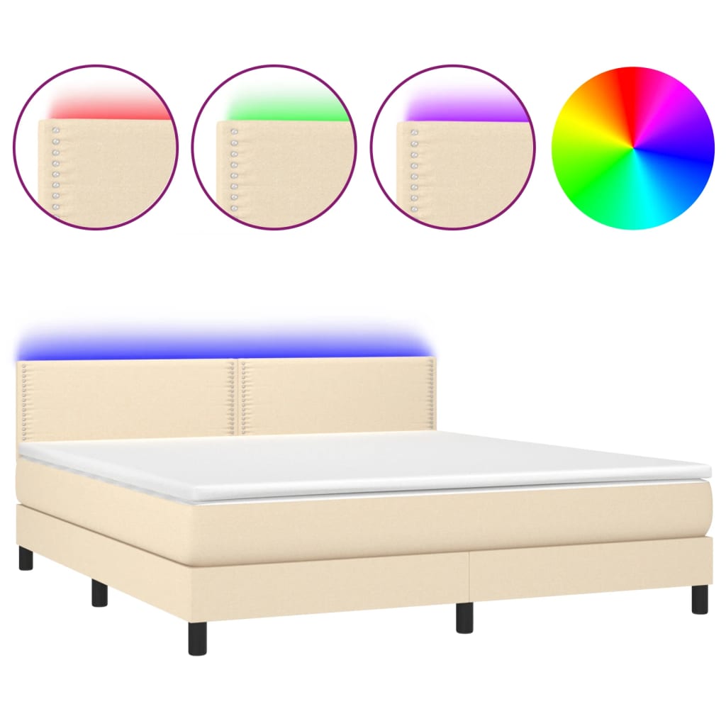 Boxspringbett mit Matratze & LED Creme 180x200 cm Stoff