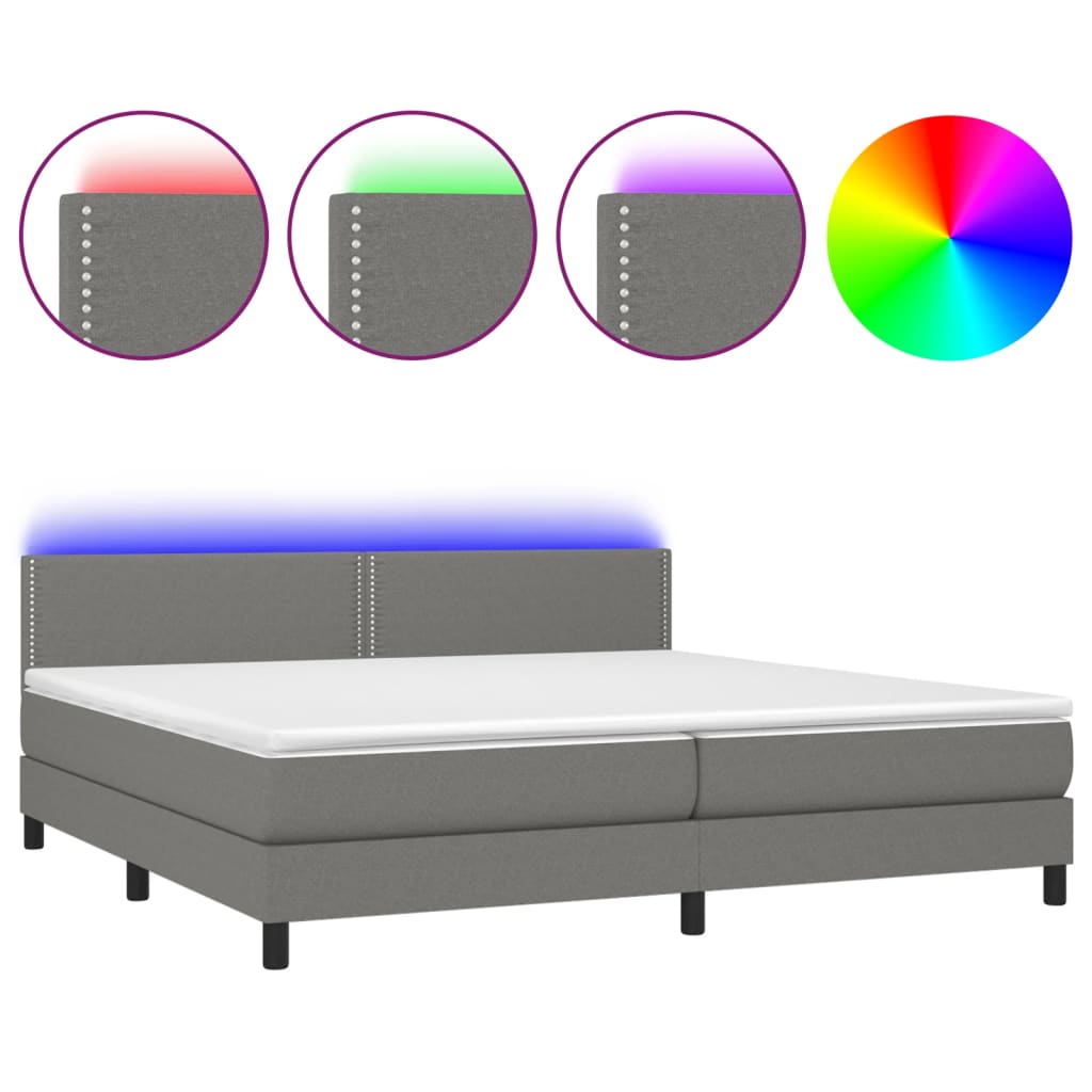 Boxspringbett mit Matratze & LED Dunkelgrau 200x200 cm Stoff