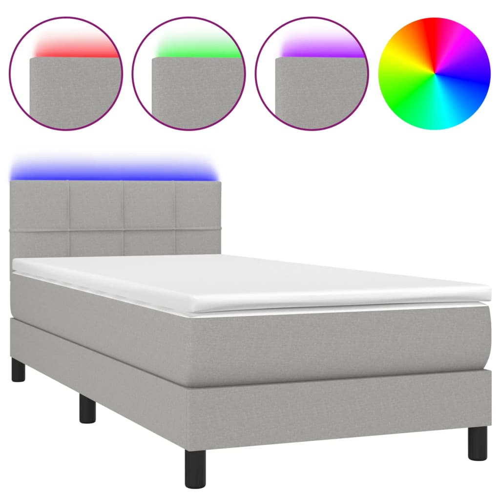 Boxspringbett mit Matratze & LED Hellgrau 90x200 cm Stoff