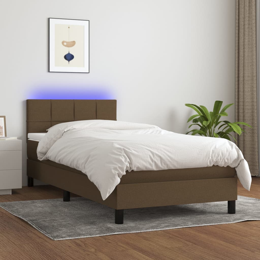 Boxspringbett mit Matratze & LED Dunkelbraun 90x200 cm Stoff