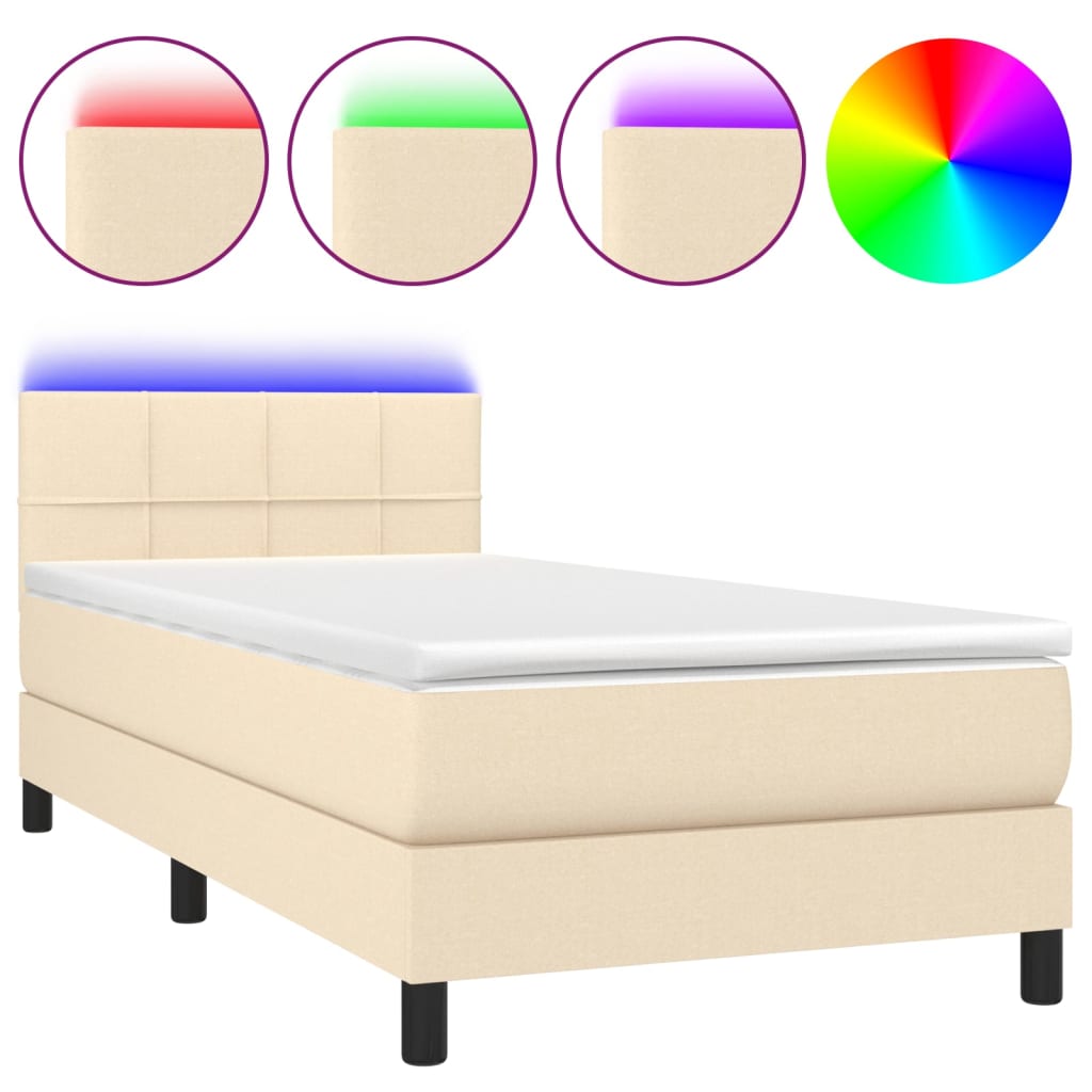 Boxspringbett mit Matratze & LED Creme 90x200 cm Stoff