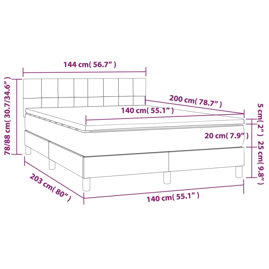 Boxspringbett mit Matratze & LED Hellgrau 140x200 cm Stoff