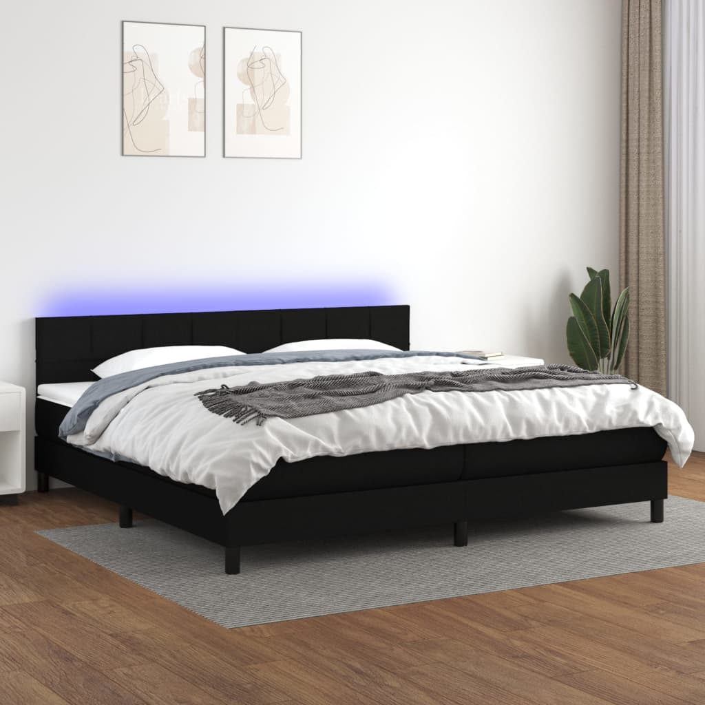 Boxspringbett mit Matratze & LED Schwarz 200x200 cm Stoff