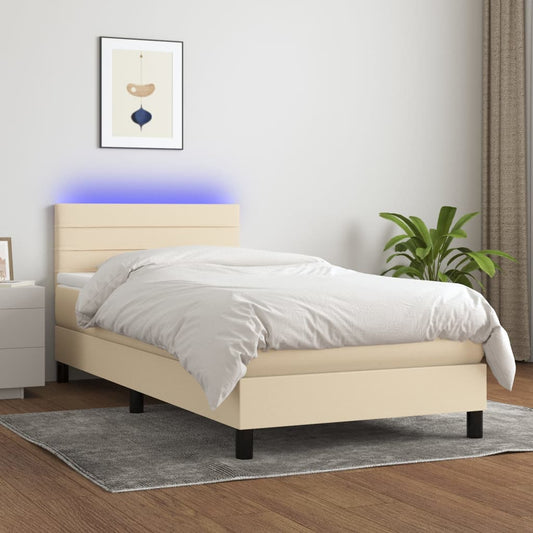 Boxspringbett mit Matratze & LED Creme 90x200 cm Stoff