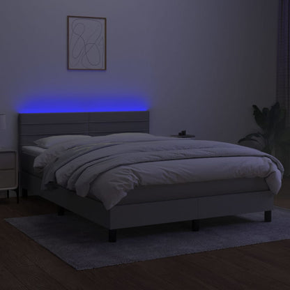 Box spring bed with mattress &amp; LED light grey 140x200 cm fabric