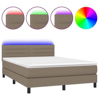 Boxspringbett mit Matratze & LED Taupe 140x200 cm Stoff