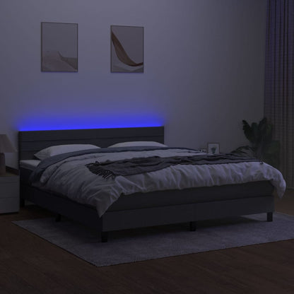 Box spring bed with mattress &amp; LED dark grey 160x200 cm fabric