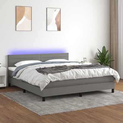 Box spring bed with mattress &amp; LED dark grey 160x200 cm fabric