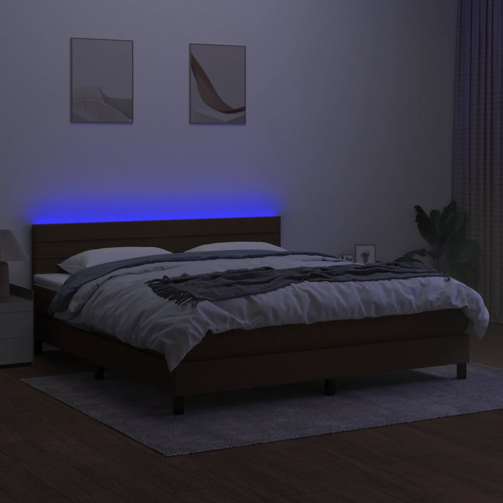 Boxspringbett mit Matratze & LED Dunkelbraun 160x200 cm Stoff