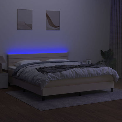 Boxspringbett mit Matratze & LED Creme 160x200 cm Stoff