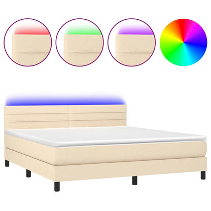 Boxspringbett mit Matratze & LED Creme 180x200 cm Stoff