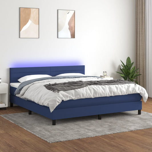 Boxspringbett mit Matratze & LED Blau 180x200 cm Stoff