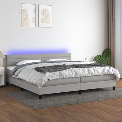 Boxspringbett mit Matratze & LED Hellgrau 200x200 cm Stoff