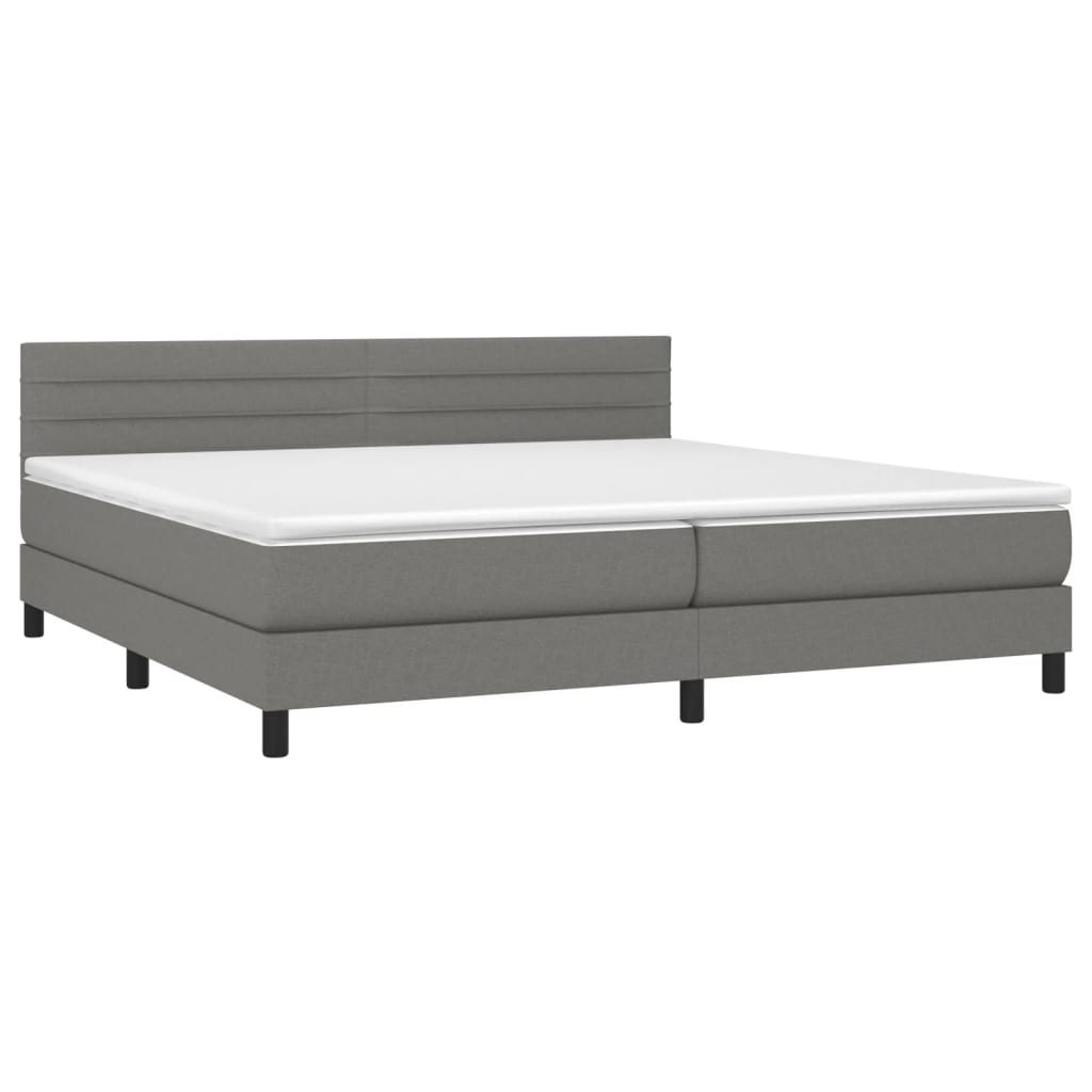 Box spring bed with mattress &amp; LED dark grey 200x200 cm fabric