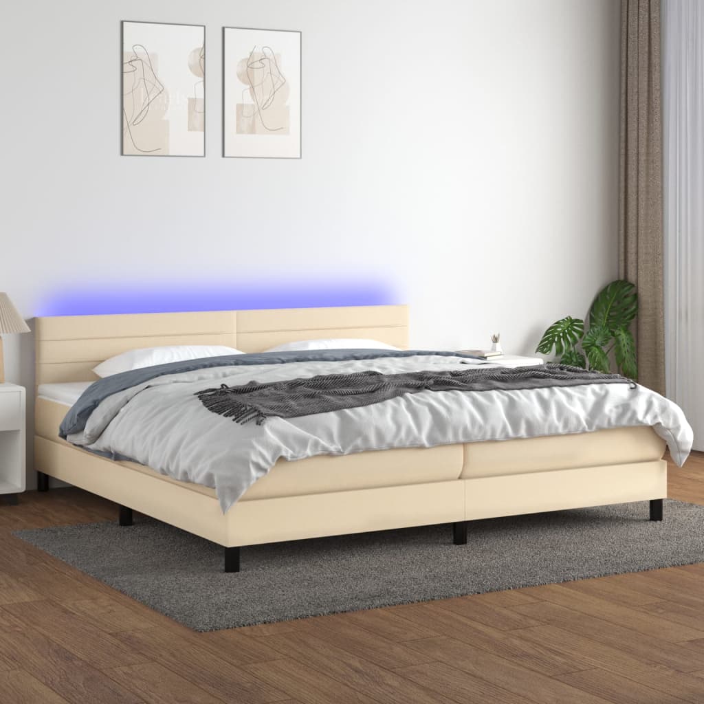 Boxspringbett mit Matratze & LED Creme 200x200 cm Stoff