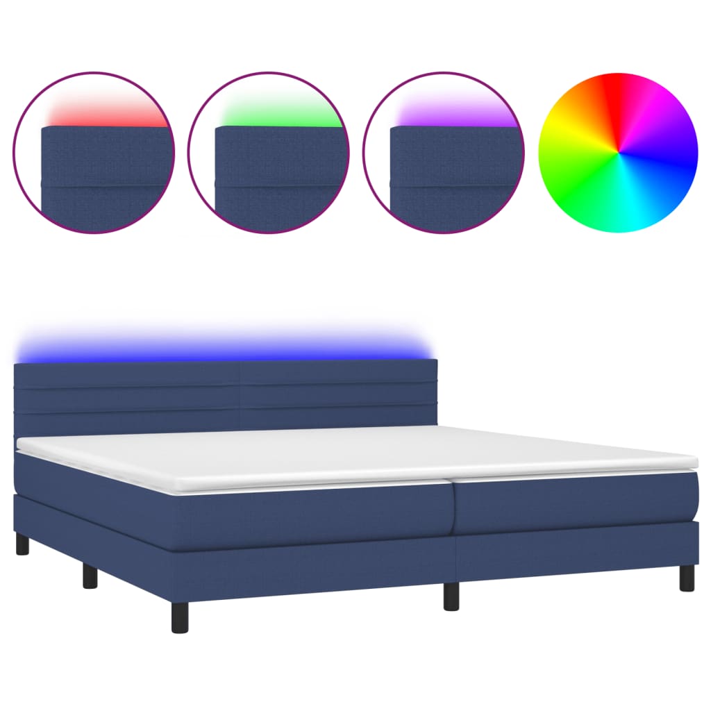 Boxspringbett mit Matratze & LED Blau 200x200 cm Stoff