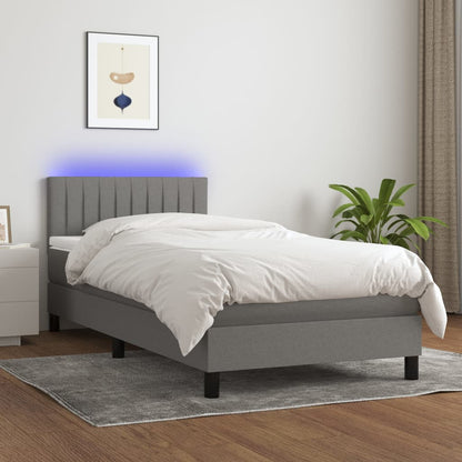 Boxspringbett mit Matratze & LED Dunkelgrau 90x200 cm Stoff