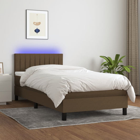 Boxspringbett mit Matratze & LED Dunkelbraun 90x200 cm Stoff