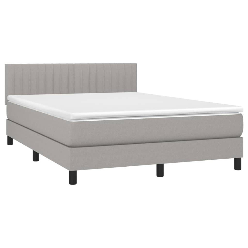 Box spring bed with mattress &amp; LED light grey 140x200 cm fabric