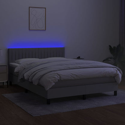 Box spring bed with mattress &amp; LED light grey 140x200 cm fabric