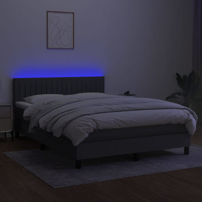 Box spring bed with mattress &amp; LED dark grey 140x200 cm fabric