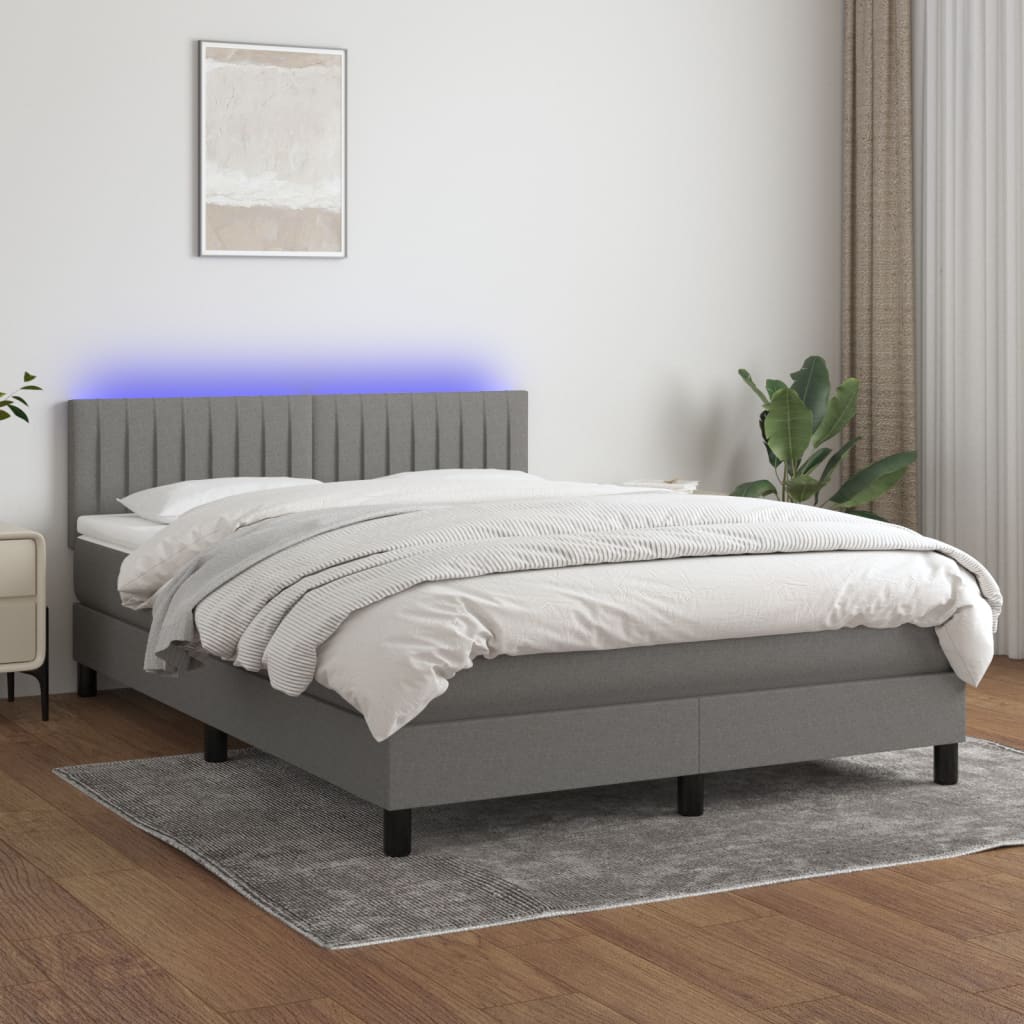 Box spring bed with mattress &amp; LED dark grey 140x200 cm fabric