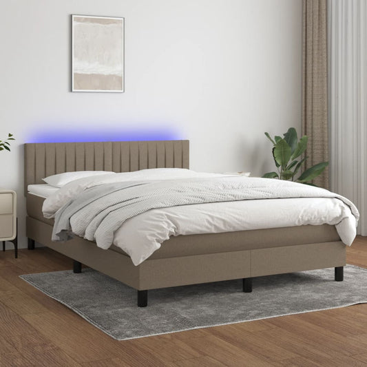 Box spring krevet s madracem i LED taupe tkaninom 140x200 cm