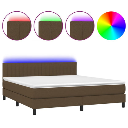 Box spring bed with mattress &amp; LED dark brown 160x200 cm fabric