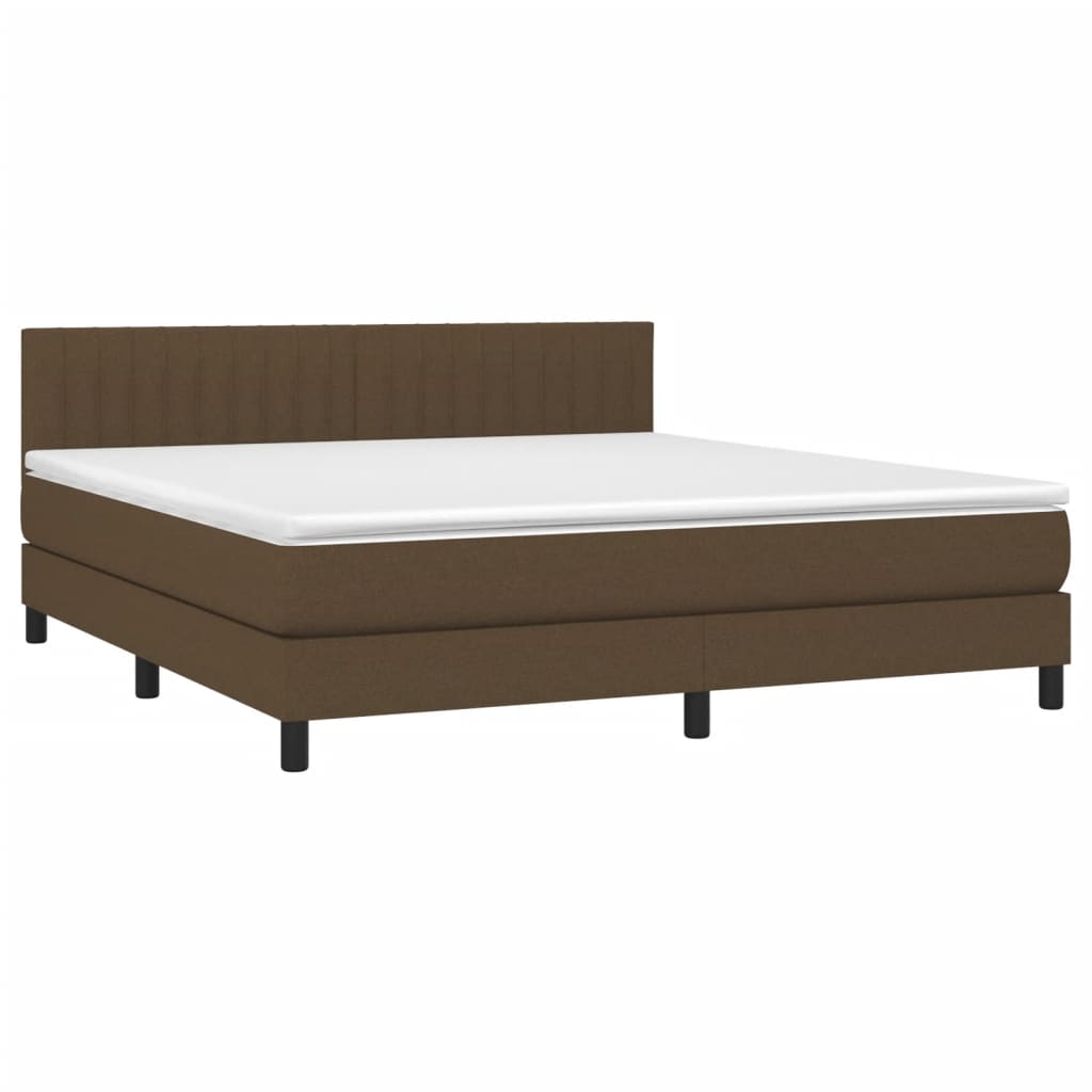 Box spring bed with mattress &amp; LED dark brown 160x200 cm fabric