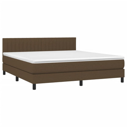 Box spring bed with mattress &amp; LED dark brown 160x200 cm fabric