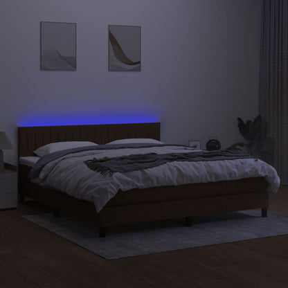 Box spring bed with mattress &amp; LED dark brown 160x200 cm fabric