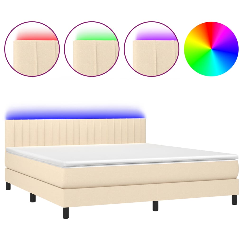 Boxspringbett mit Matratze & LED Creme 160x200 cm Stoff