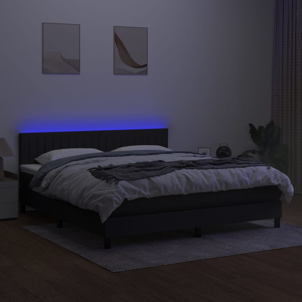 Boxspringbett mit Matratze & LED Schwarz 180x200 cm Stoff