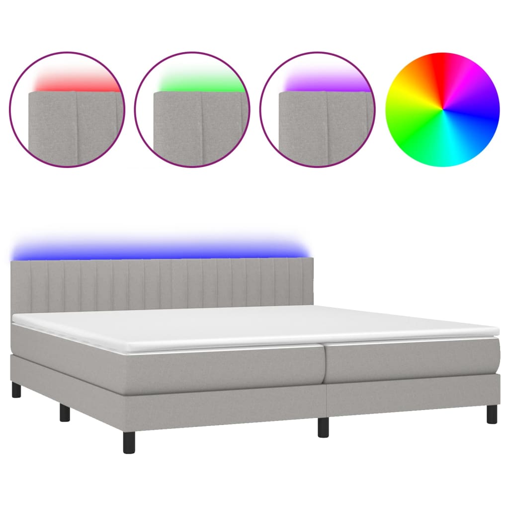 Boxspringbett mit Matratze & LED Hellgrau 200x200 cm Stoff