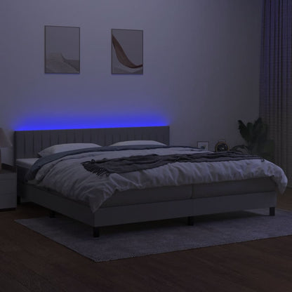 Boxspringbett mit Matratze & LED Hellgrau 200x200 cm Stoff