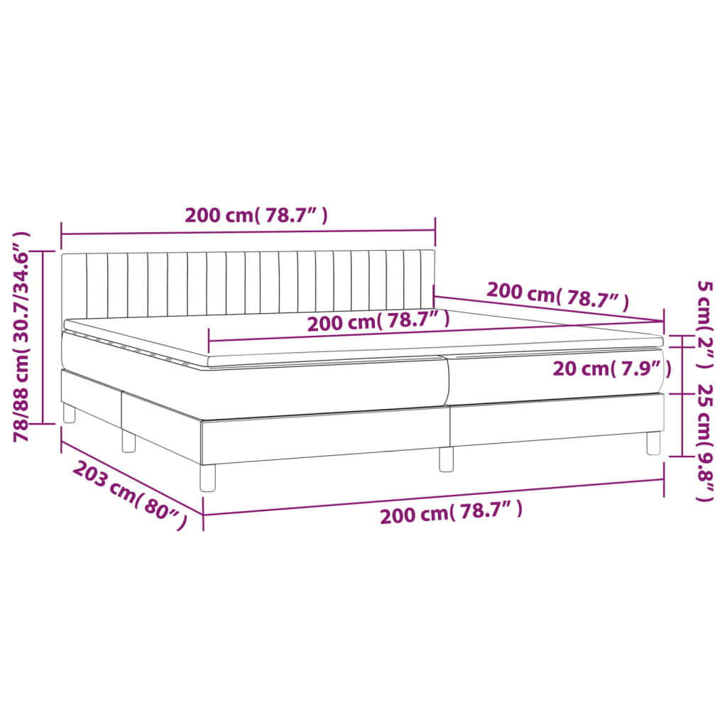 Box spring krevet s madracem i LED tamnosivom tkaninom 200x200 cm