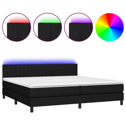 Box spring bed with mattress &amp; LED black 200x200 cm fabric