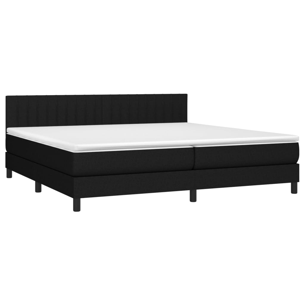 Box spring bed with mattress &amp; LED black 200x200 cm fabric