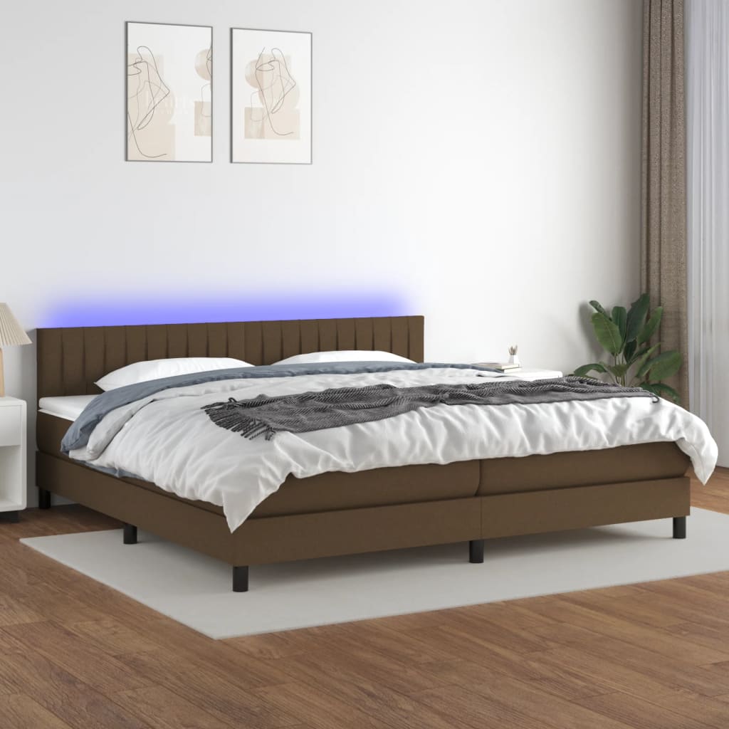 Boxspringbett mit Matratze & LED Dunkelbraun 200x200 cm Stoff