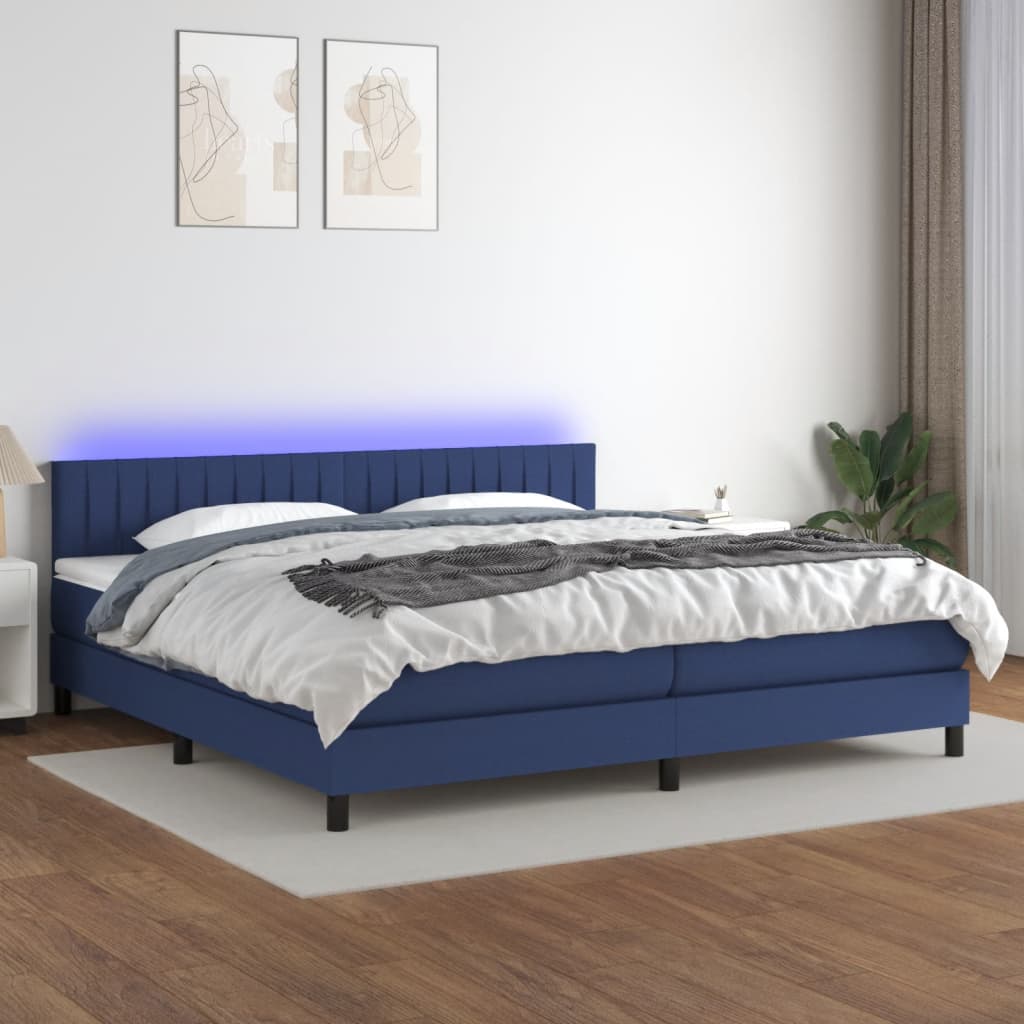 Boxspringbett mit Matratze & LED Blau 200x200 cm Stoff