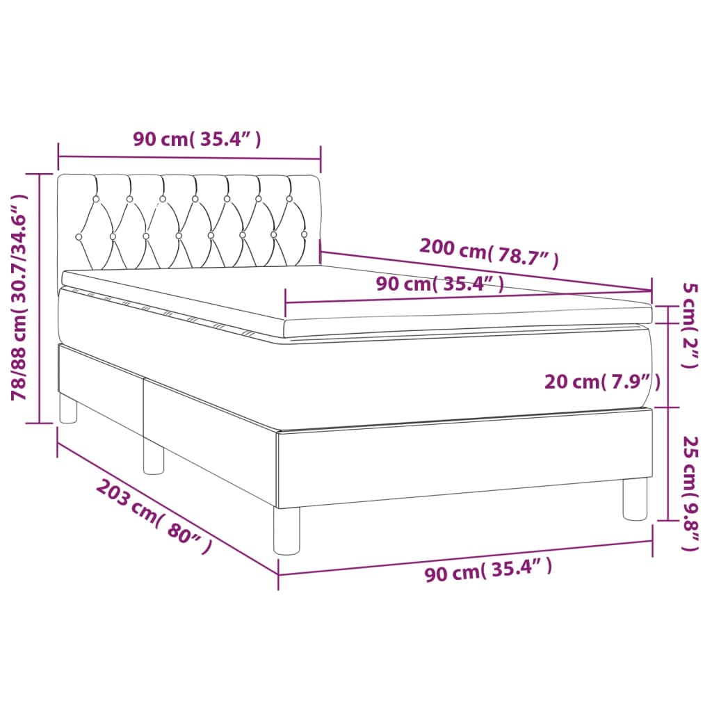 Boxspringbett mit Matratze & LED Dunkelbraun 90x200 cm Stoff