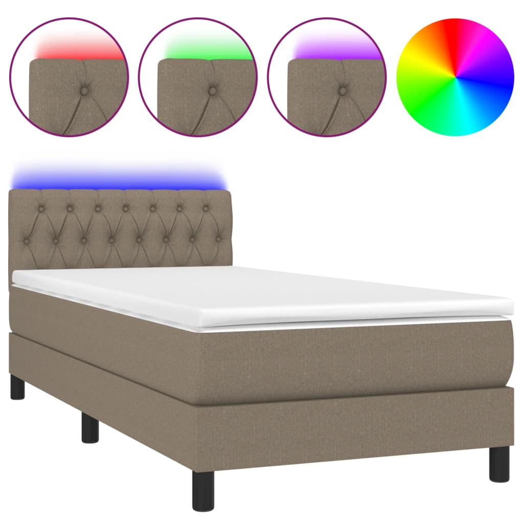 Boxspringbett mit Matratze & LED Taupe 90x200 cm Stoff