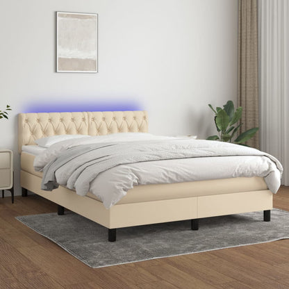 Box spring bed with mattress &amp; LED cream 140x200 cm fabric