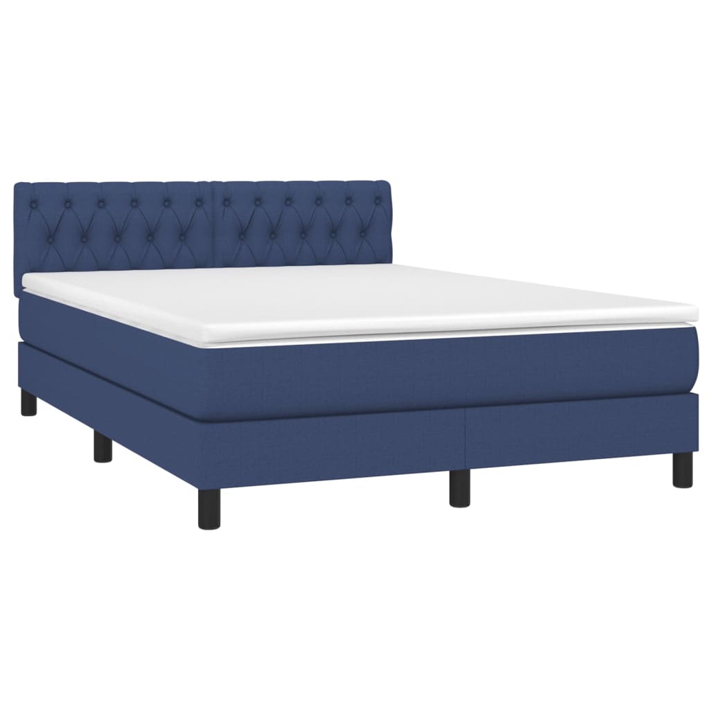 Box spring bed with mattress &amp; LED blue 140x200 cm fabric