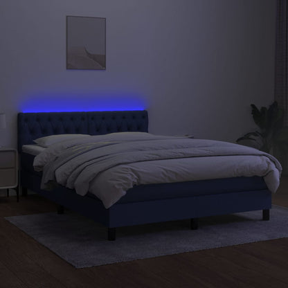 Box spring bed with mattress &amp; LED blue 140x200 cm fabric