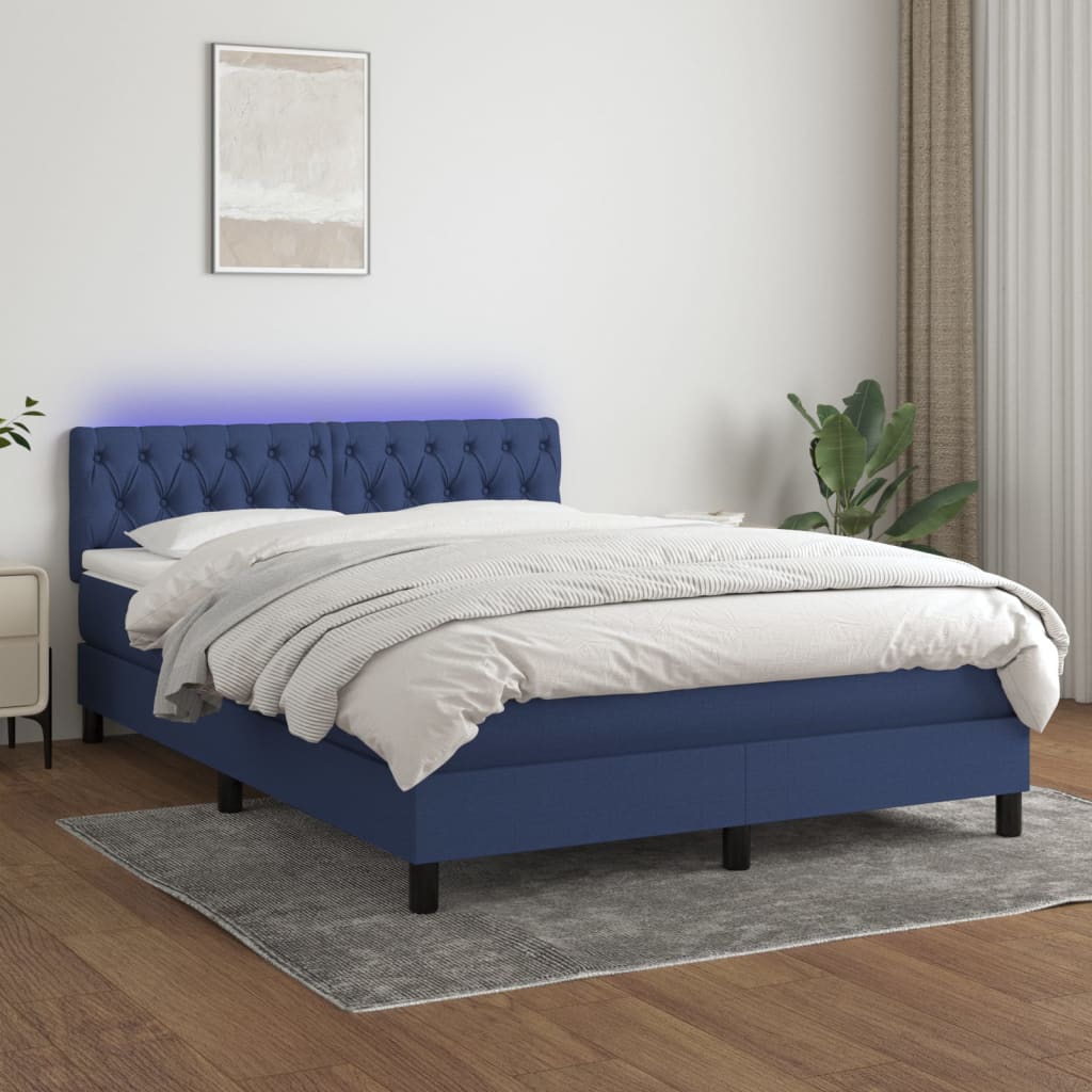 Box spring bed with mattress &amp; LED blue 140x200 cm fabric