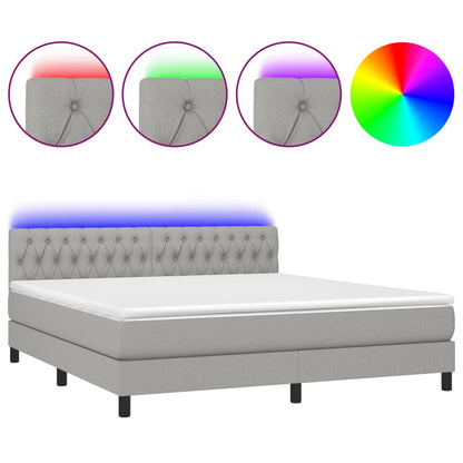 Box spring bed with mattress &amp; LED light grey 160x200 cm fabric