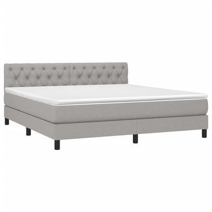 Box spring bed with mattress &amp; LED light grey 160x200 cm fabric