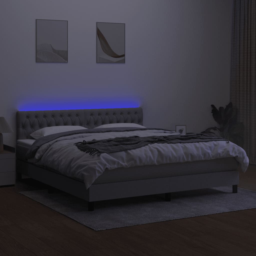 Box spring bed with mattress &amp; LED light grey 160x200 cm fabric