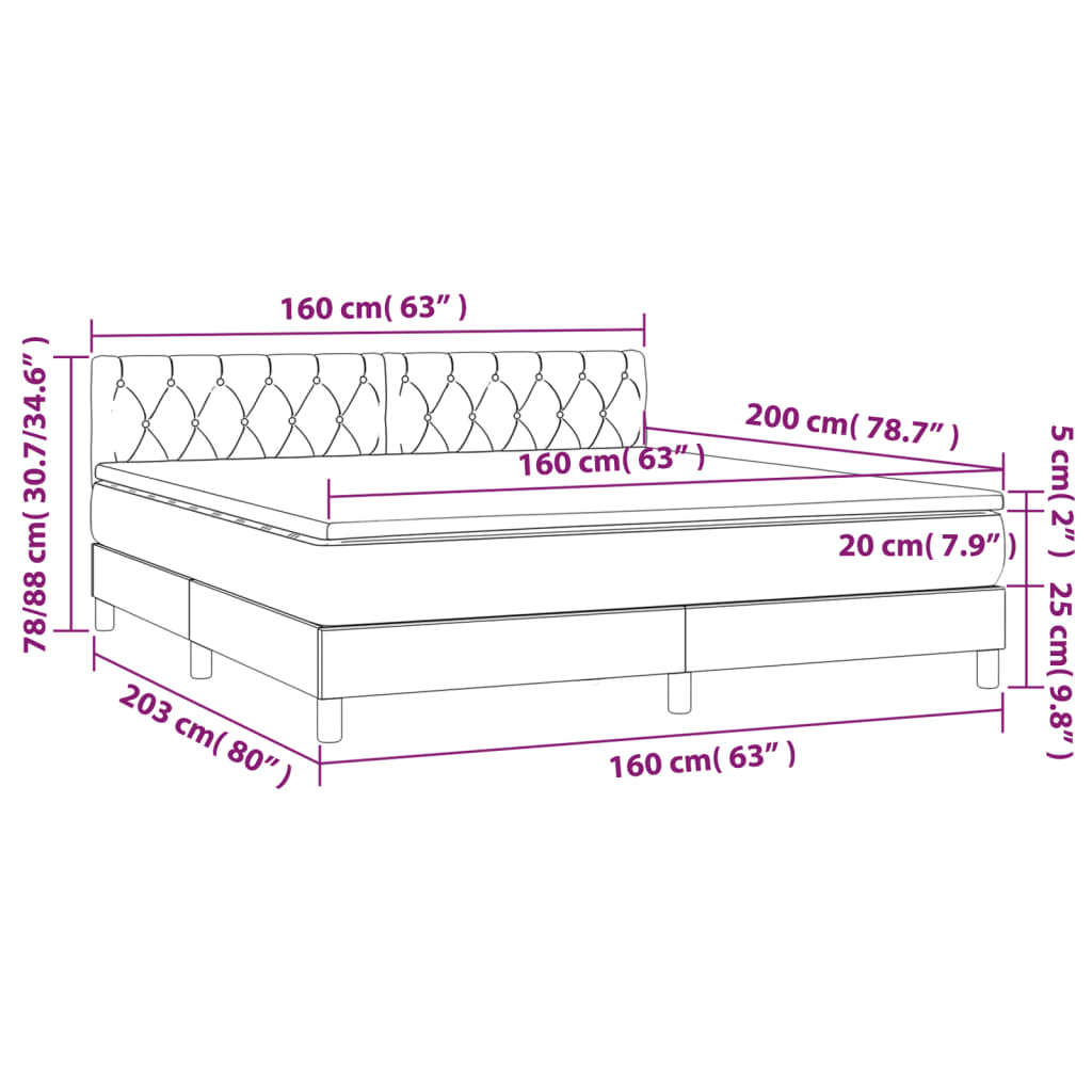 Box spring bed with mattress &amp; LED light grey 160x200 cm fabric